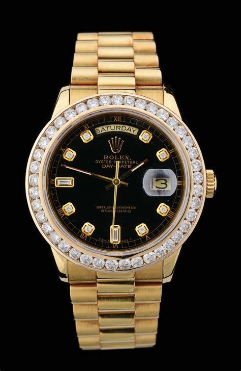 gold rolex day date black dial